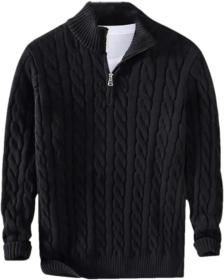 

Мужской свитер-пуловер с полумолнией и воротником-стойкой