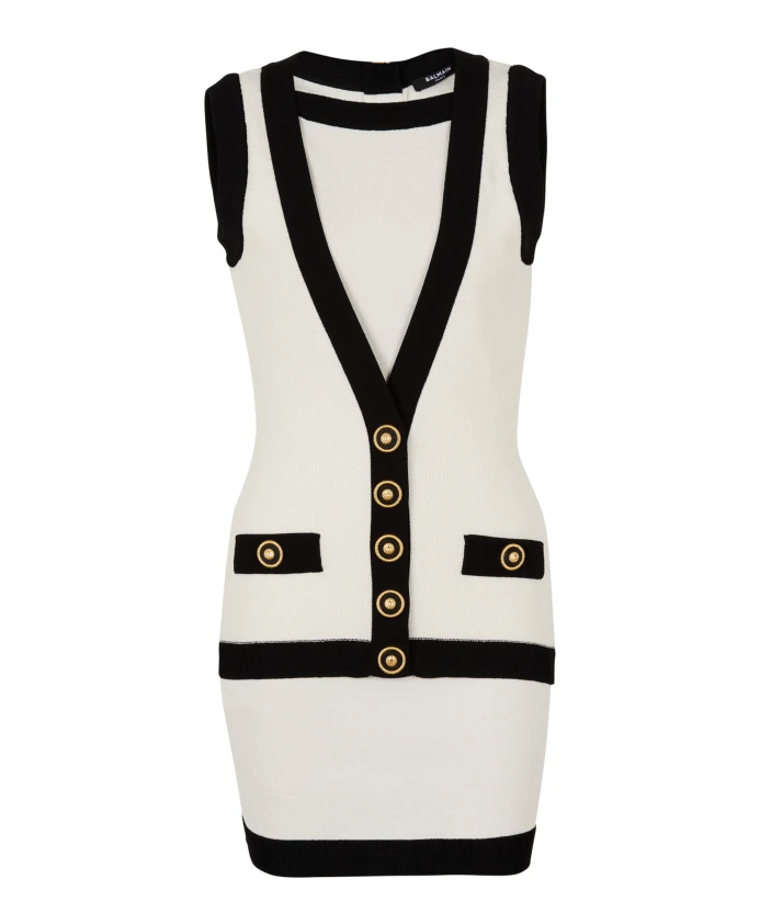 

Двухцветное платье с жилетом-тромплей Balmain, бежевый