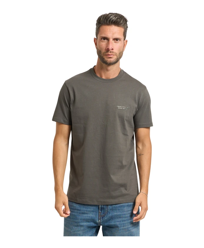 

Серая футболка с круглым вырезом и логотипом Armani Exchange, серый