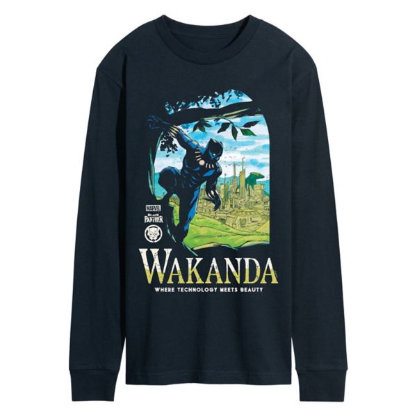 

Мужская футболка с длинным рукавом с принтом «Черная пантера» и надписью «Wakanda Destination» Marvel, синий