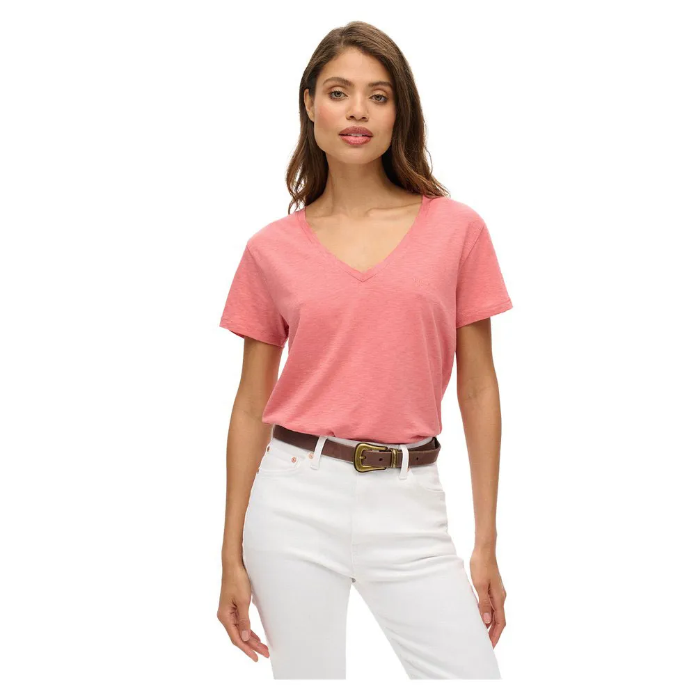 

Футболка Superdry Studios Slub Embroidered short sleeve v neck, розовый