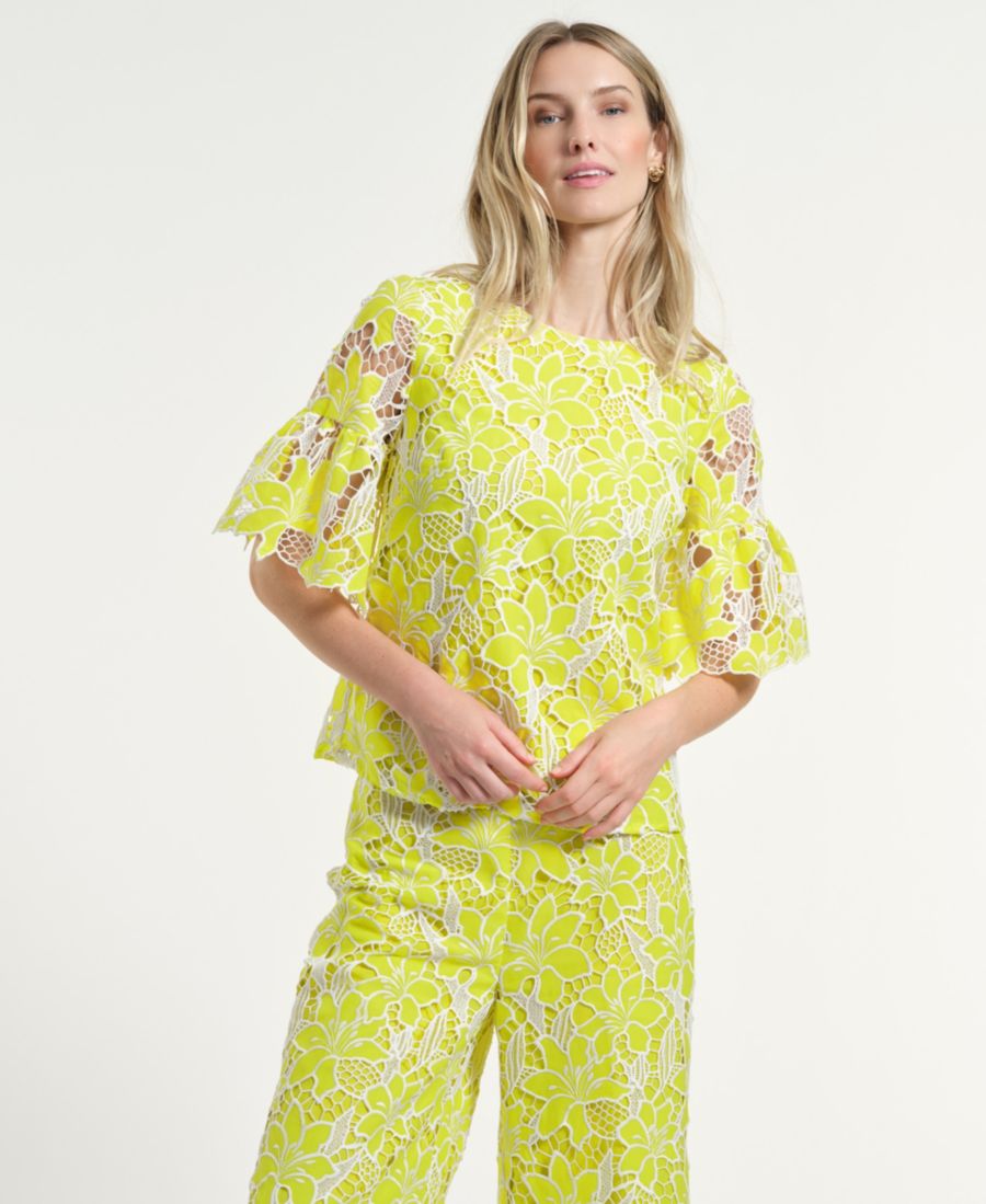 

Женская свободная блузка с круглым вырезом и перфорацией Isaac Mizrahi, Lime