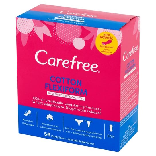

Ежедневные прокладки без запаха, 56 шт. Carefree, Cotton Flexiform