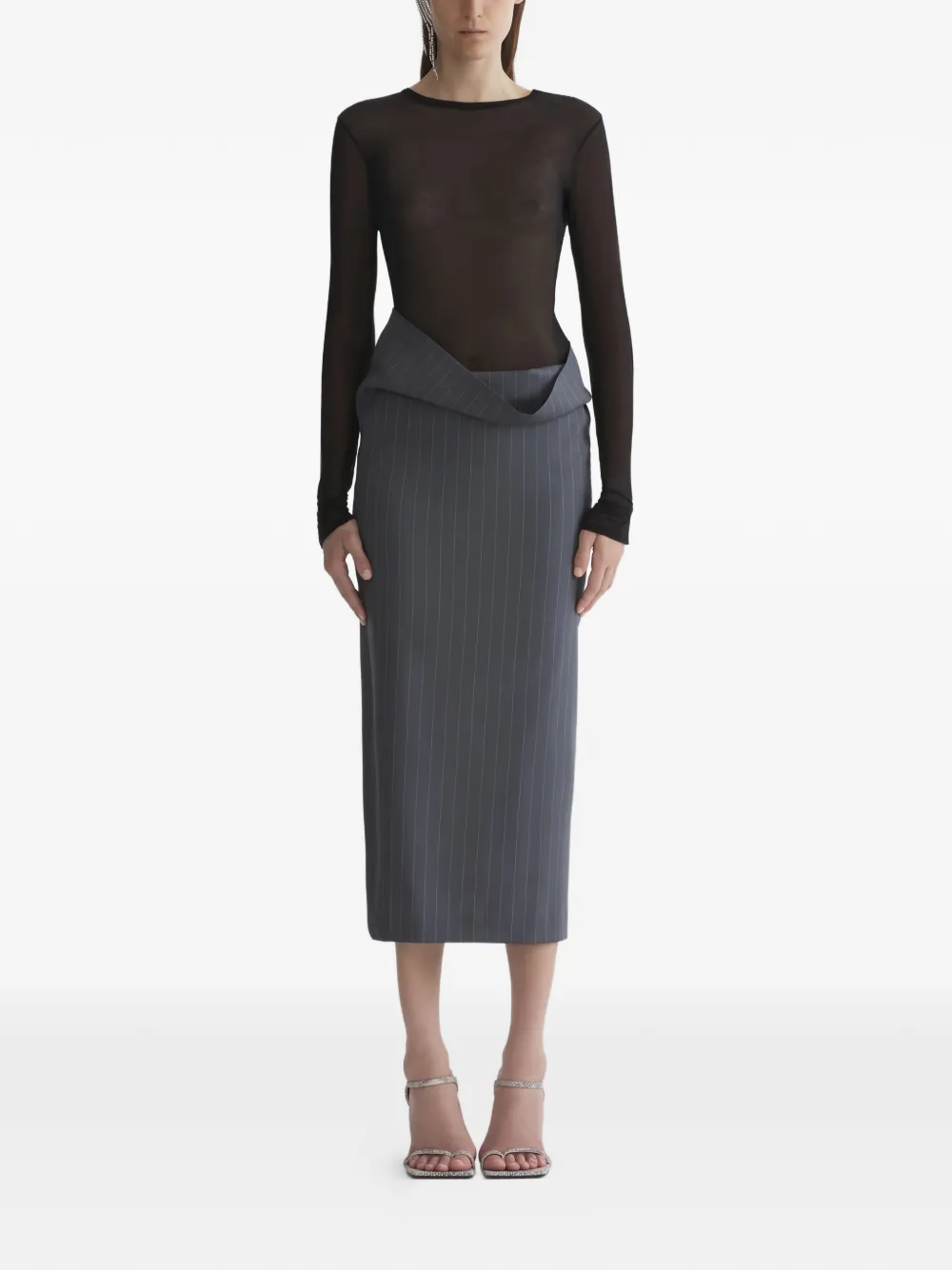 Прозрачный топ с длинными рукавами Mugler, черный — фото 2