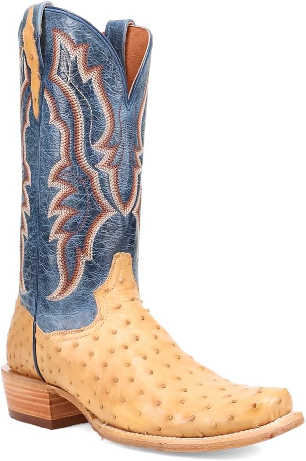 Мужские ковбойские сапоги Dan Post Brady с вышивкой из страусиной кожи с квадратным носком, ПУ, синий — фото 2