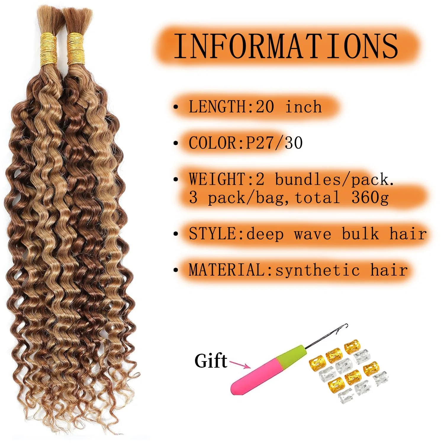 Искусственные волосы Deep Wave Bulk Braiding Hair для афрокосичек ‎Taoyemy, P27/30# — фото 2