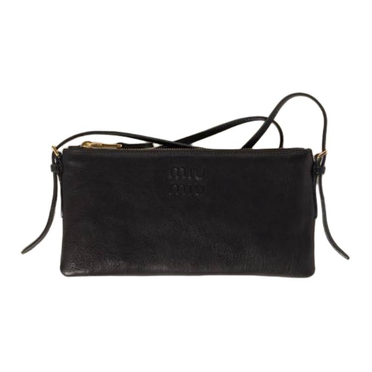 MIU MIU Клатч из овчины, кросс-боди, мини-сумка через плечо женская black — фото 2