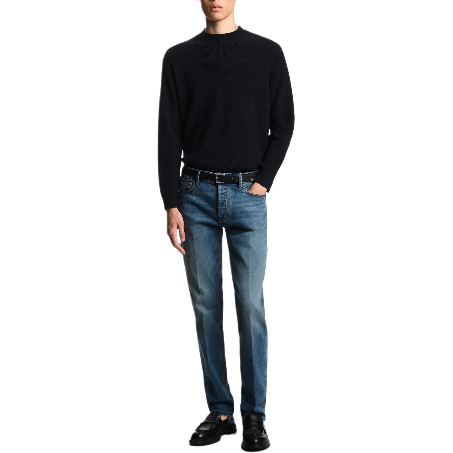 Джинсы J75 slim-fit из стрейч-денима с каменной стиркой EMPORIO ARMANI, Blue — фото 2
