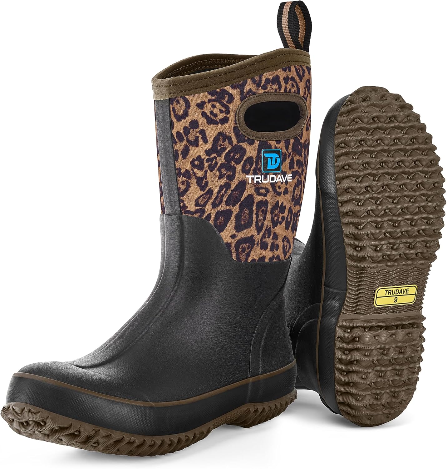 

Резиновые сапоги Trudave для женщин, сапоги средней длины до икры, водонепроницаемые женские сапоги, неопреновые утепленные сапоги для охоты, фермерских работ, садоводства и рыбалки, размеры 5-11, Leopard Print