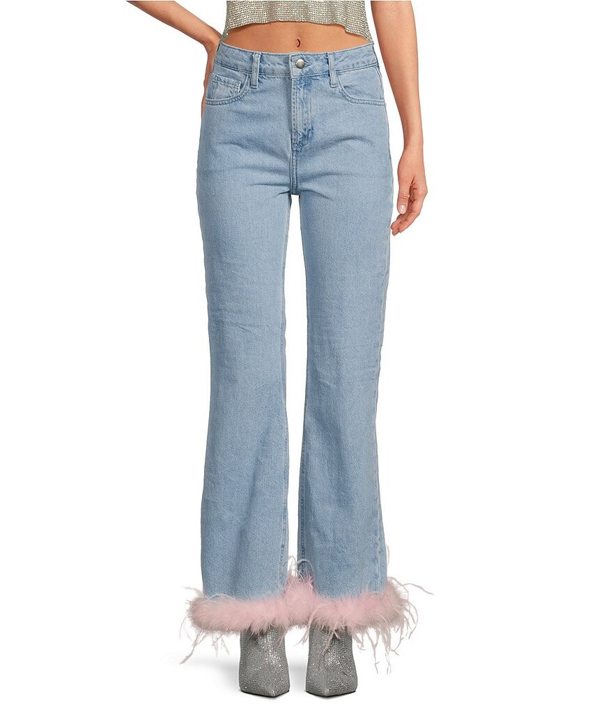 

Gianni Bini x Nastia Liukin Anna Denim Прямые джинсы с перьями, синий