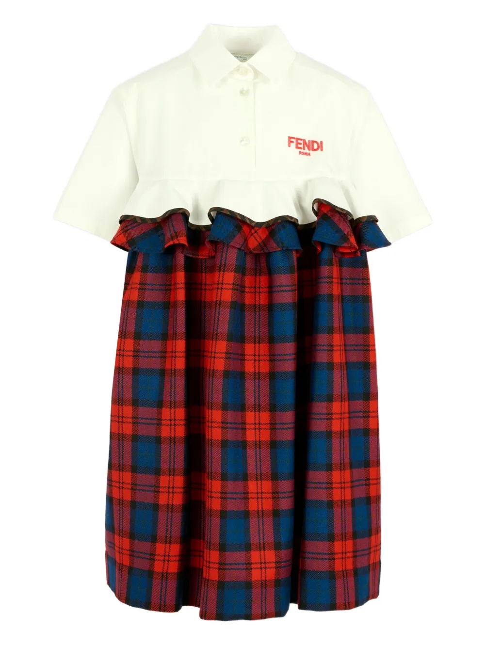

Платье в клетку с вышитым логотипом FENDI KIDS, красный