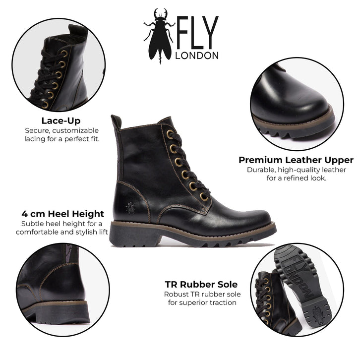 Fly London женские черные повседневные ботинки RAGI539 на шнуровке из грубой кожи — фото 2