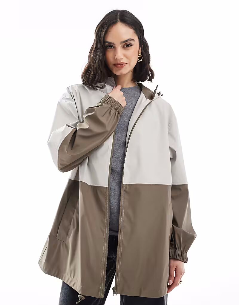 

Плащ-дождевик с капюшоном ASOS DESIGN в цвете хаки/шалфей