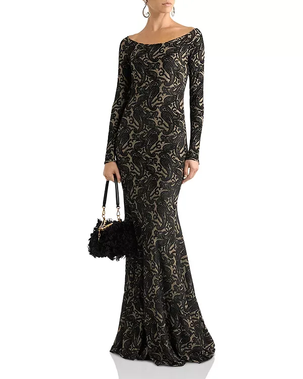 Платье-Макси с клинчем Etro, Gold
