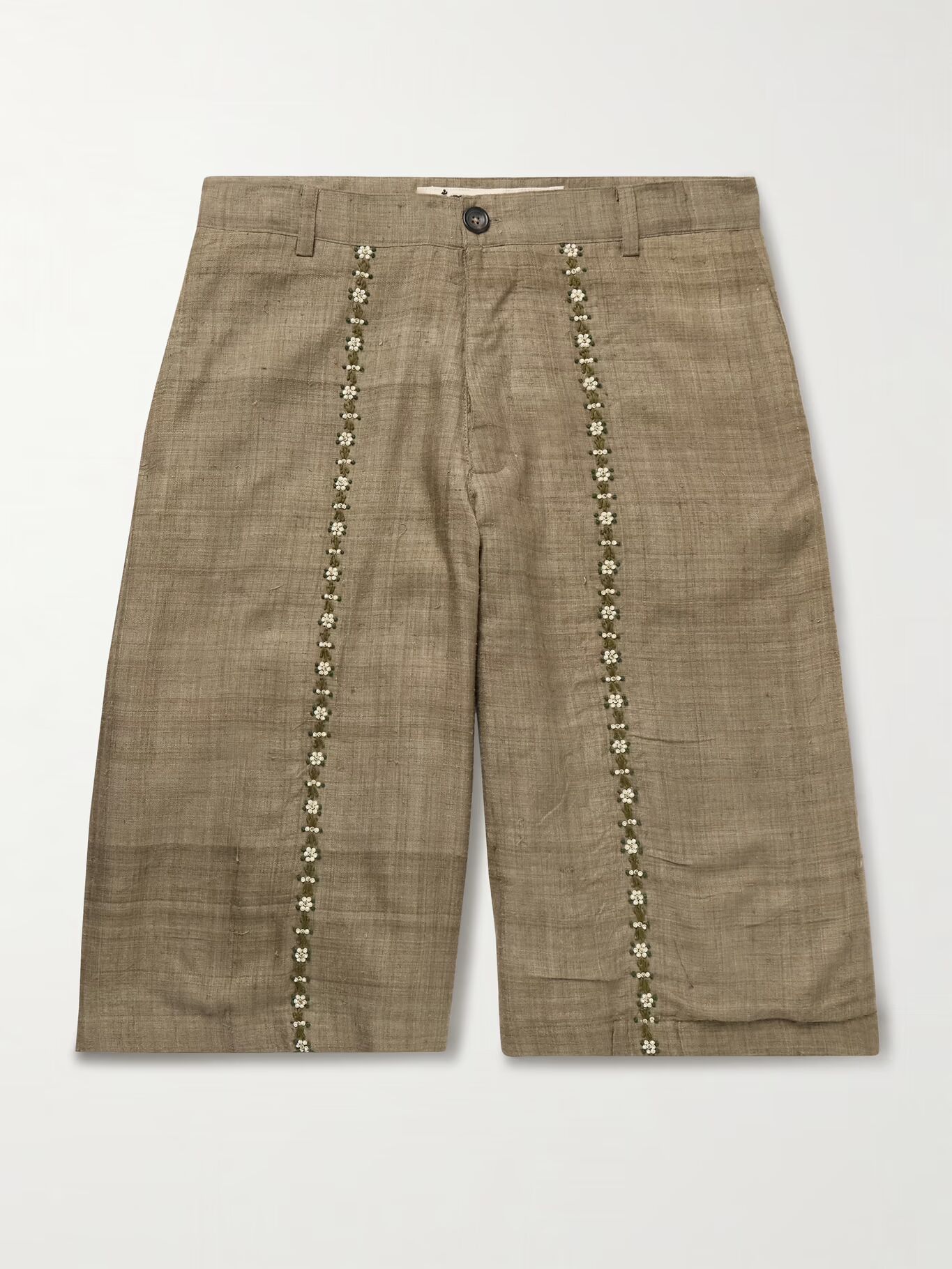 

Шорты прямого кроя из шелковой вуали с отделкой KARTIK RESEARCH, хаки