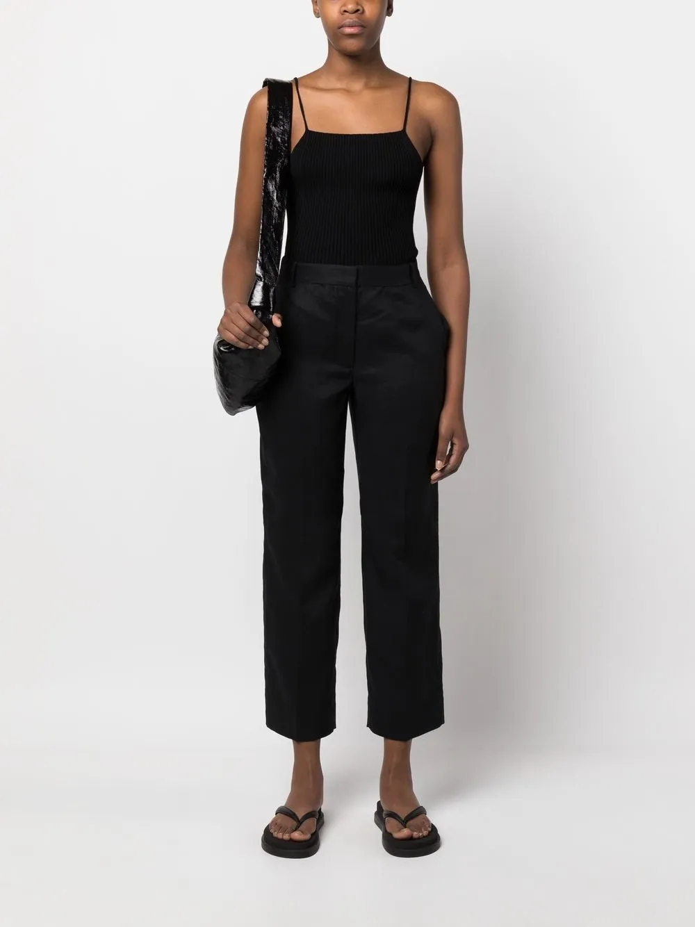 Укороченные льняные брюки Calvin Klein, черный — фото 2