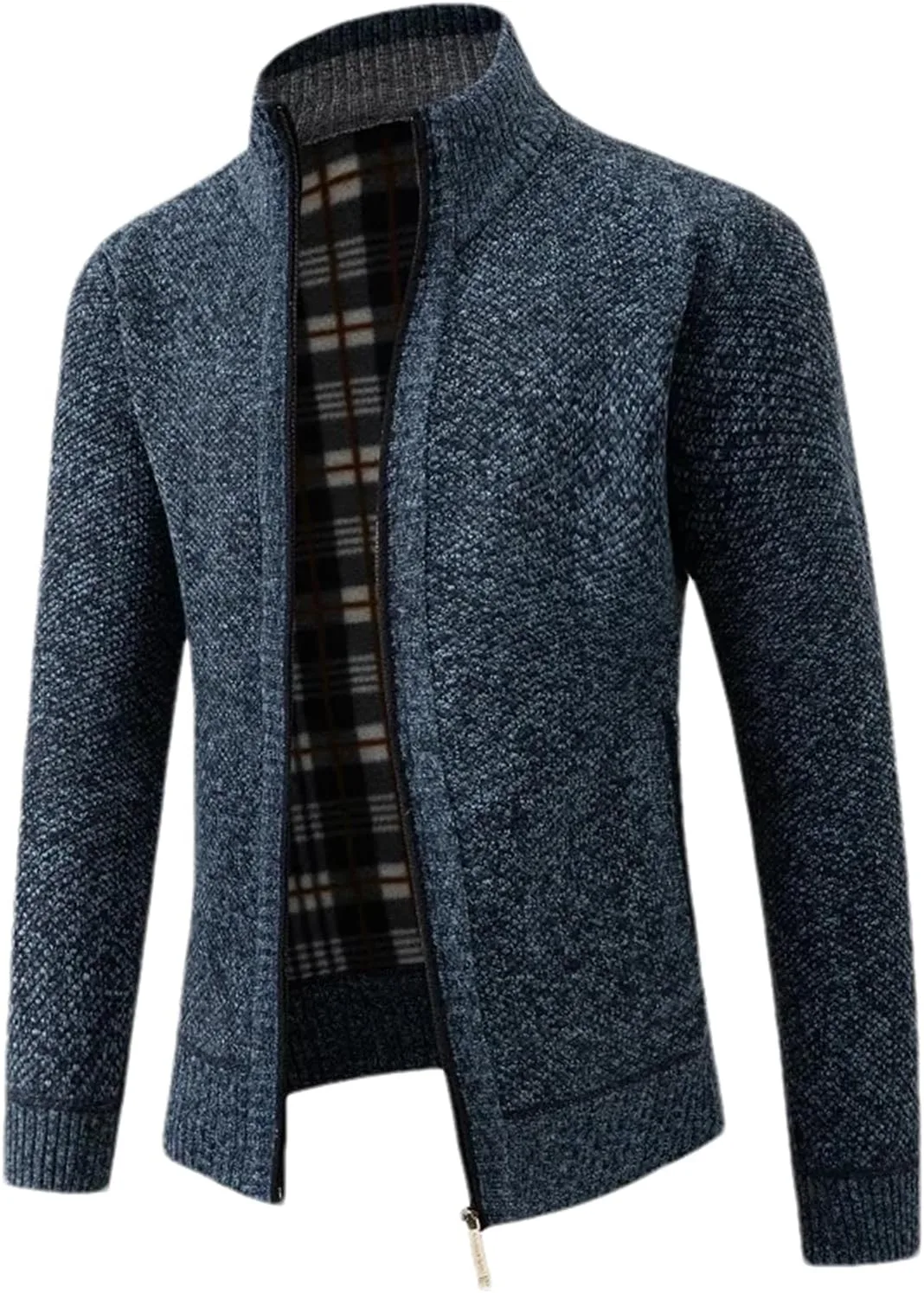 

Мужской вязаный кардиган с воротником стойкой и молнией OWEIEYEU