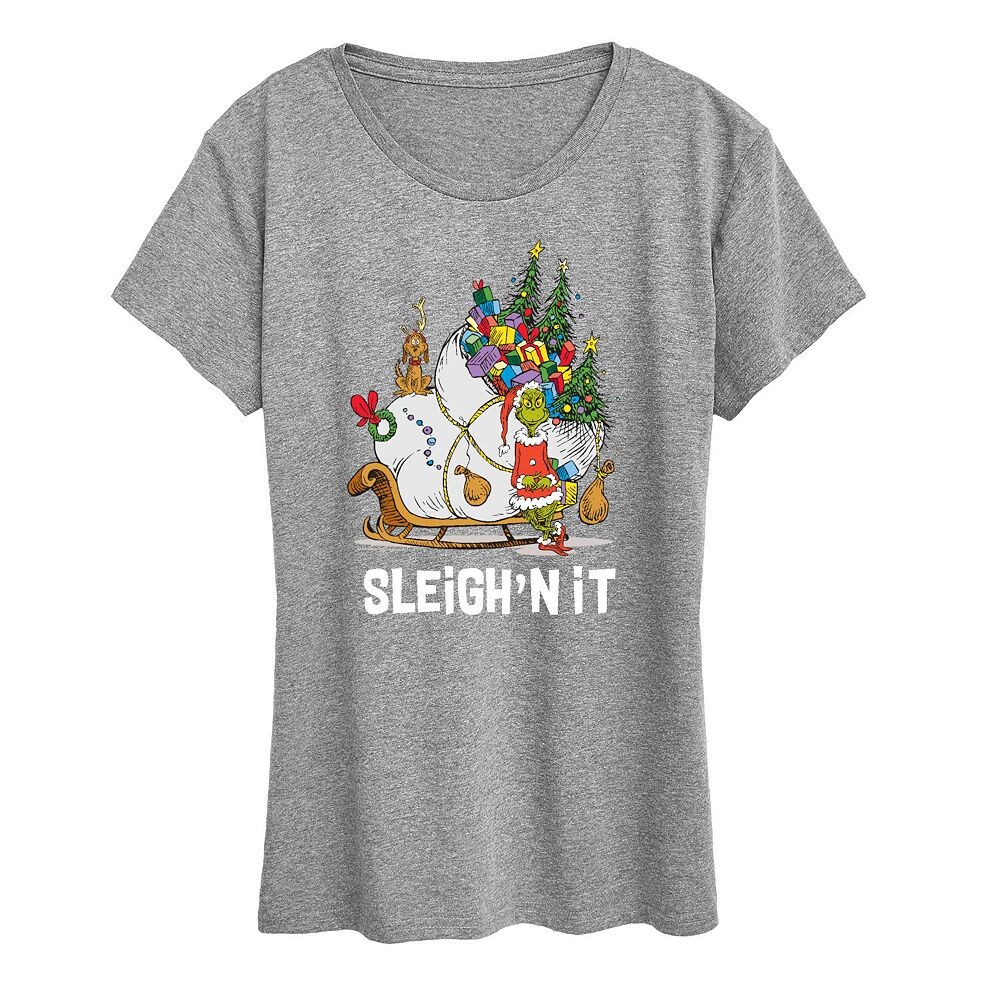 

Женская футболка с рисунком Dr. Seuss The Grinch Sleigh'n It Licensed Character, цвет Heather Gray