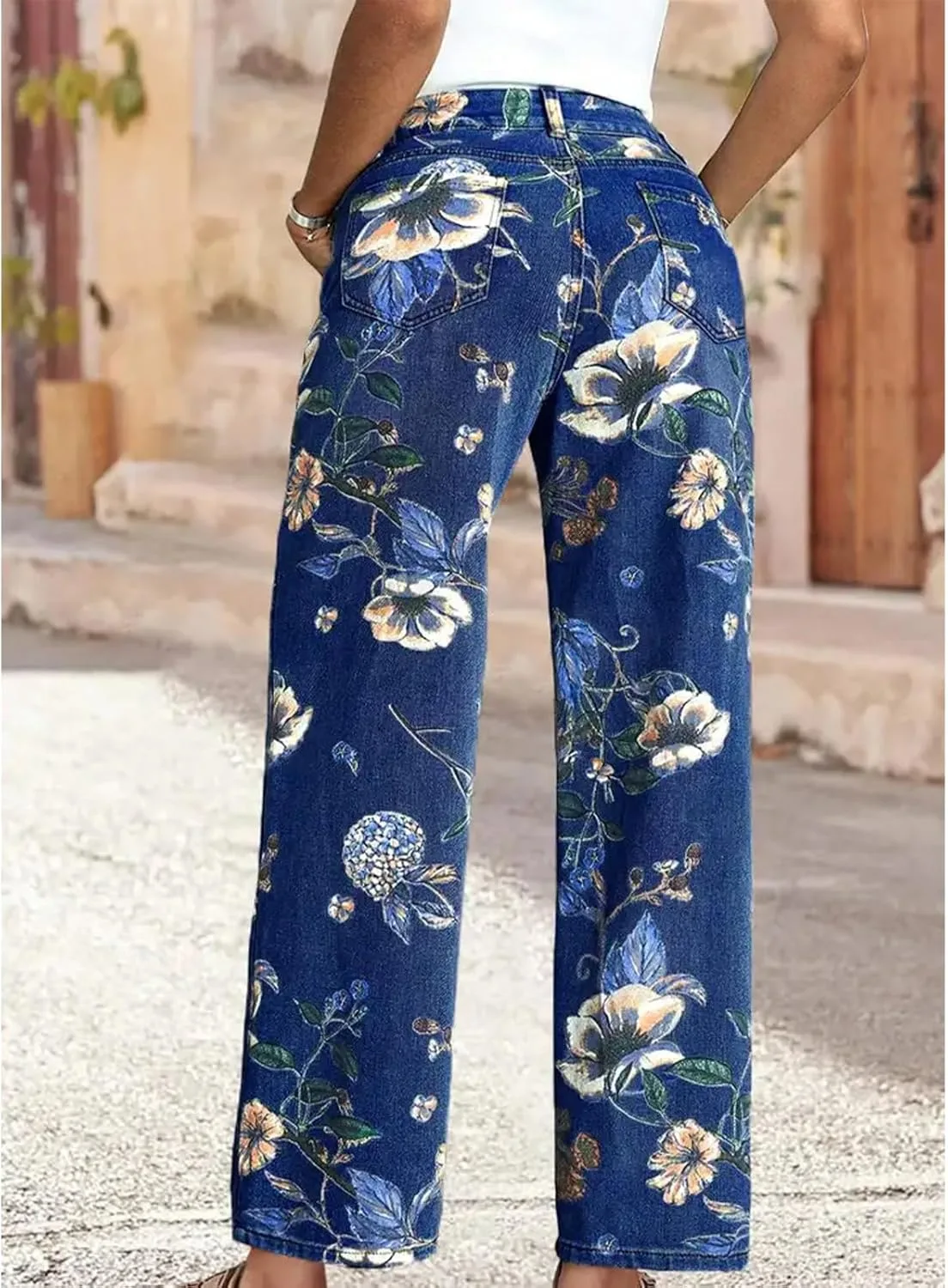 Женские джинсы Wide Leg High Waisted с цветочным принтом — фото 2