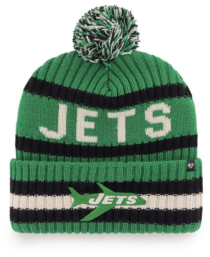 

Мужская вязаная шапка Kelly Green New York Jets Legacy Bering с манжетами и помпоном '47 Brand, зеленый