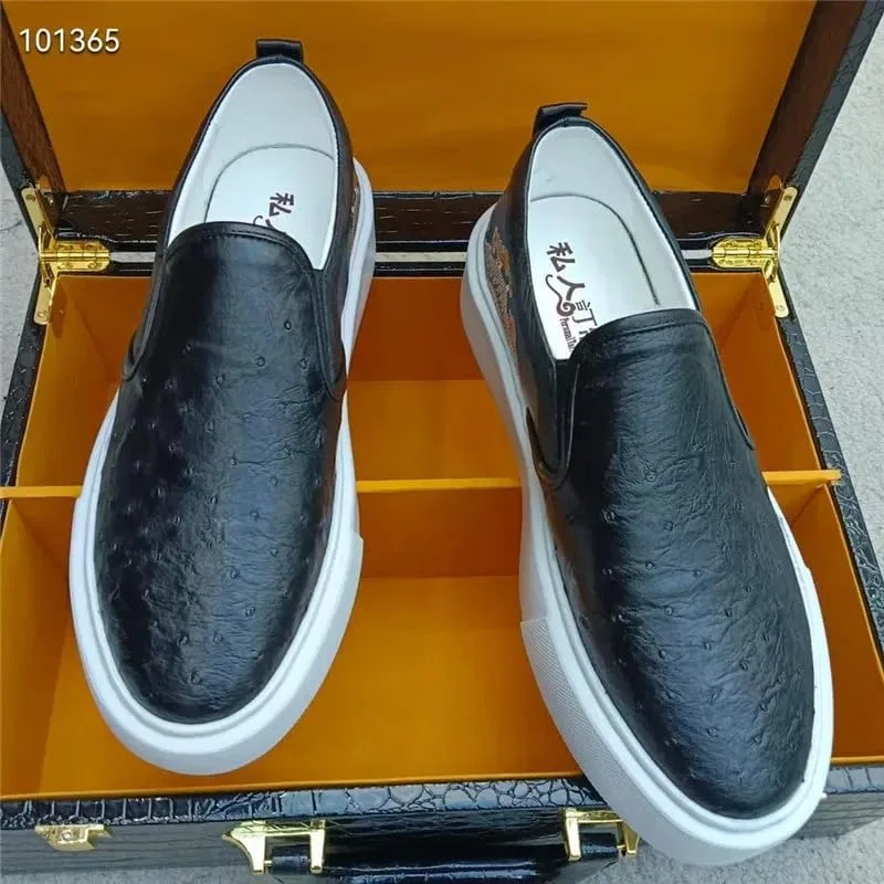 Лоферы, кожа страуса, Classic Embroidery Style, Black — фото 4