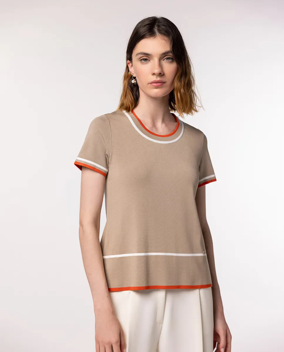 

Женский трикотажный свитер с контрастным кантом и короткими рукавами Naulover, цвет Topo