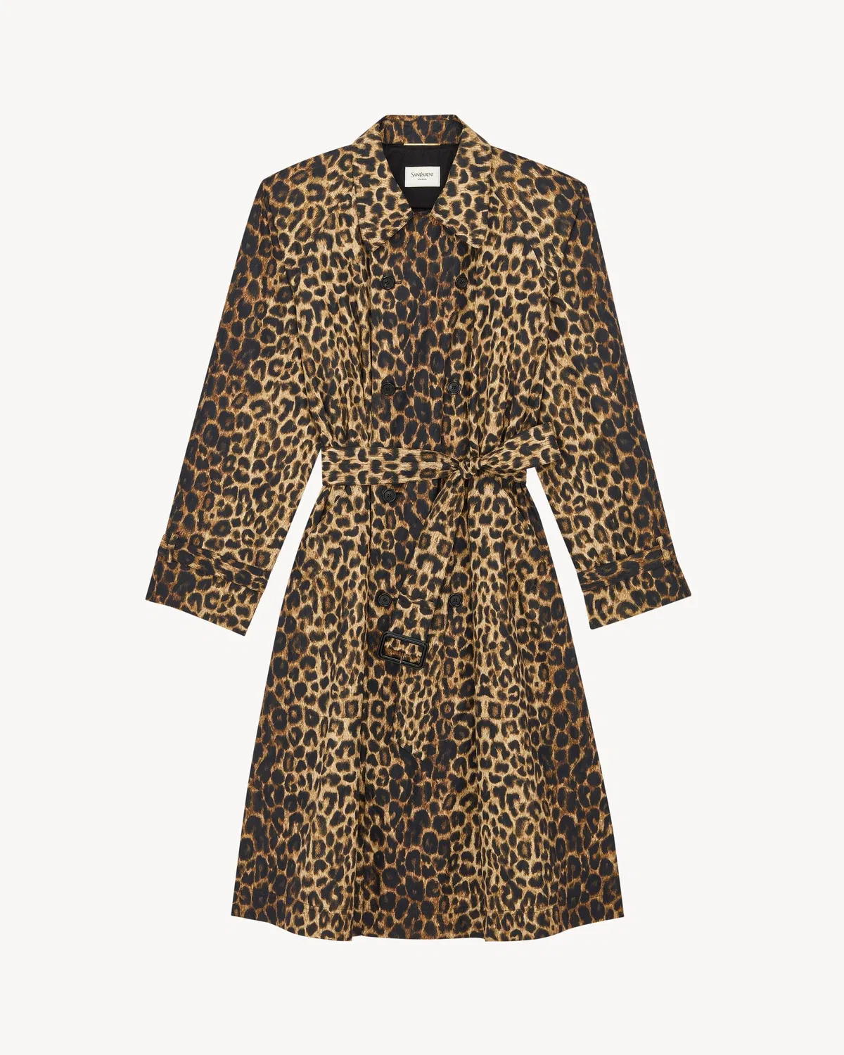 Тренч из нейлона с леопардовым принтом Saint Laurent, коричневый
