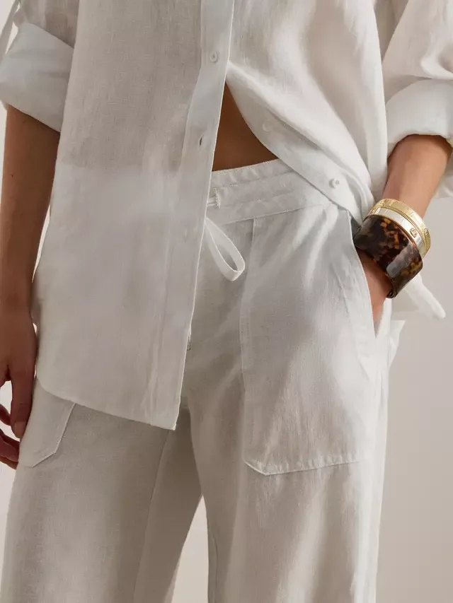 Льняные брюки Lauren Jovonie с широкими штанинами Ralph Lauren, White — фото 3