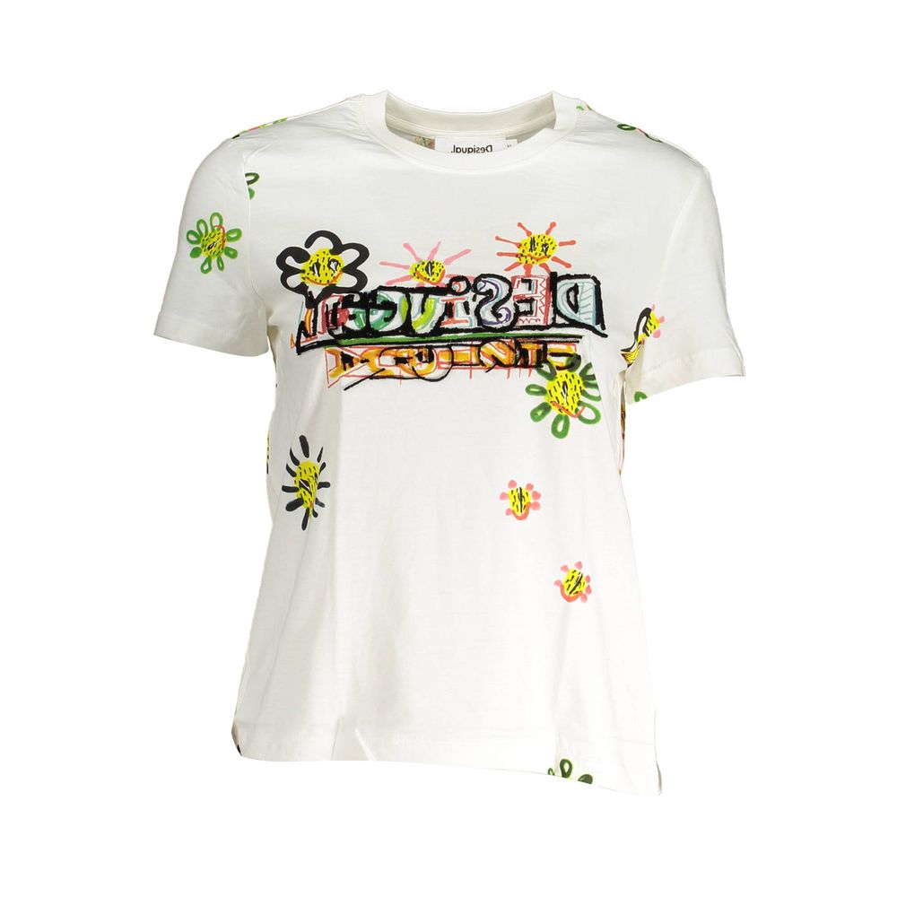 

Белая хлопковая женская футболка Desigual