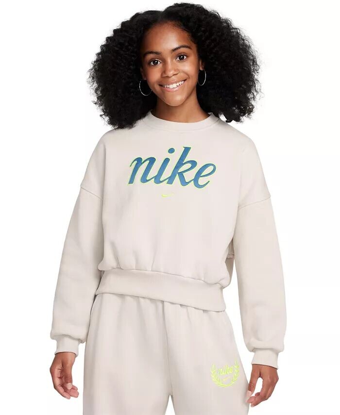 

Флисовая толстовка с круглым вырезом для больших девочек Sportswear Club Nike, серый