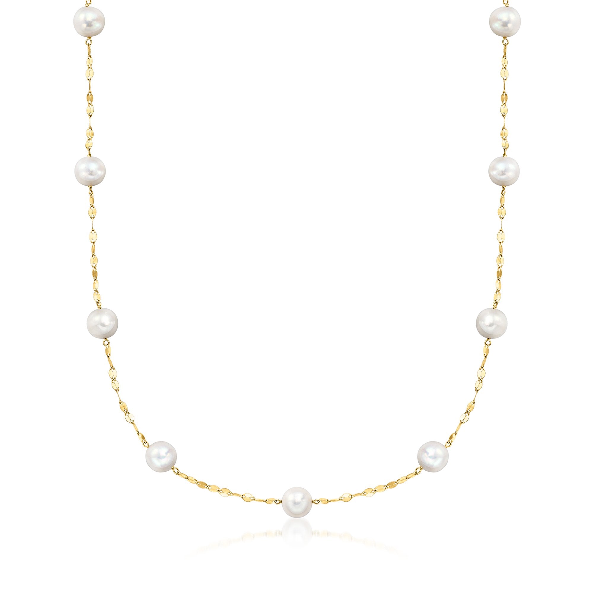 

Ожерелье Ross-Simons Lumachina-Chain Station с культивированным жемчугом 6-7 мм из 14-каратного желтого золота Ross-Simons, 20 In