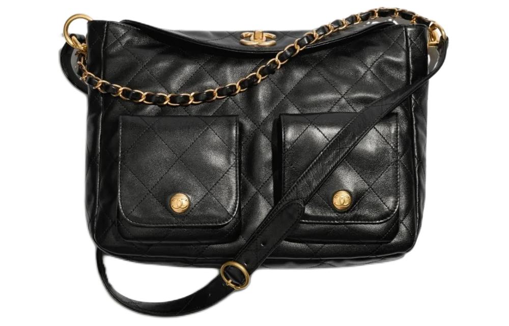

CHANEL Сумка из гладкой коровьей кожи, сумка на плечо, сумка через плечо, большого размера, женская, черного цвета