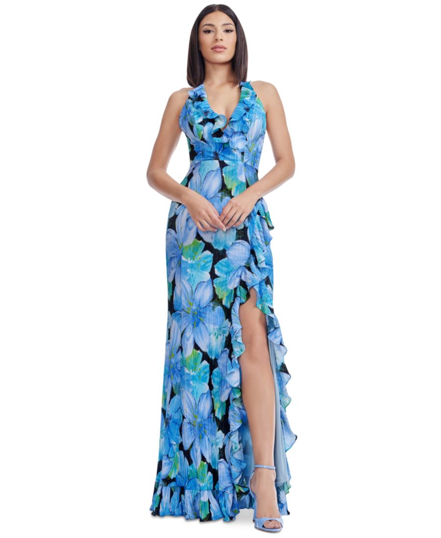 

Женское платье Kathleen с оборками и бретелями через шею Dress the Population, Cobalt Multi