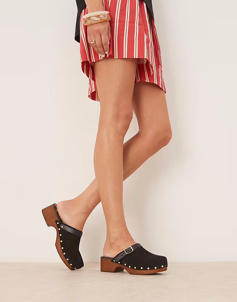 Закрытые заклепочные сабо Miles от ASOS DESIGN из черной замши — фото 2