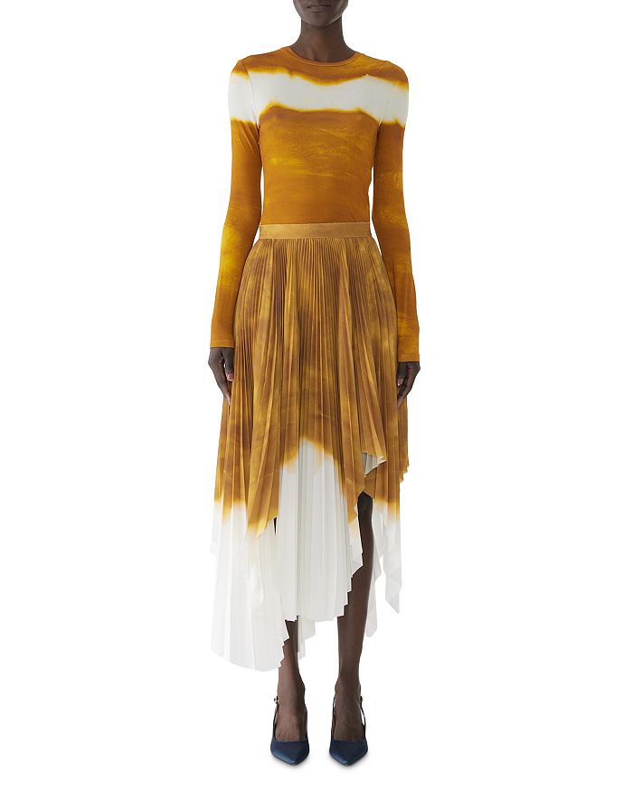 

Раскрашенная полосатая плиссированная асимметричная юбка Jason Wu Collection, коричневый/бежевый