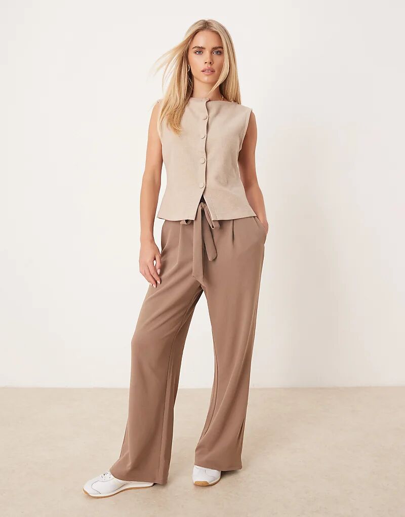 

Широкие брюки с завязками на талии в цвете fossil brown Vila