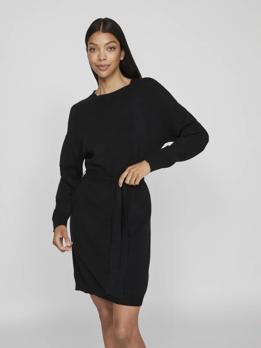 

Вязаное платье Vila "VIRIL O-NECK L/S BELT KNIT DRESS - NOOS", черный