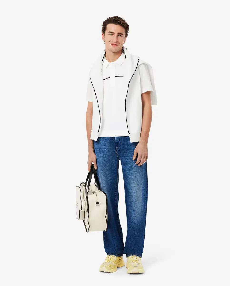 Мужская рубашка-поло прямого кроя с отделкой логотипом Lacoste, белый — фото 4