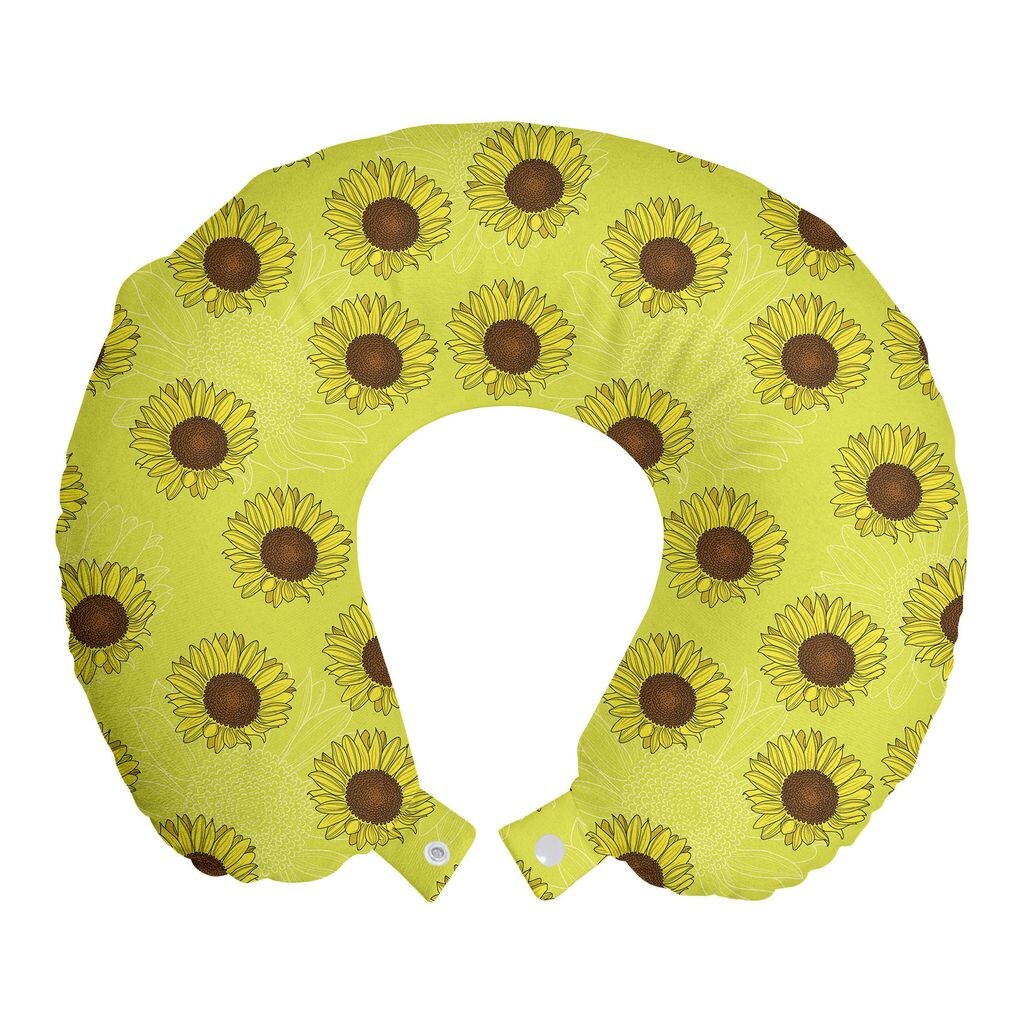 

ABAKUHAUS Подушка для путешествий с цветами, поддержка шеи, деревенский силуэт подсолнуха, пенопластовые дорожные принадлежности для самолета и автомобиля, 30x30 см, бледно-зеленый авокадо, умбра