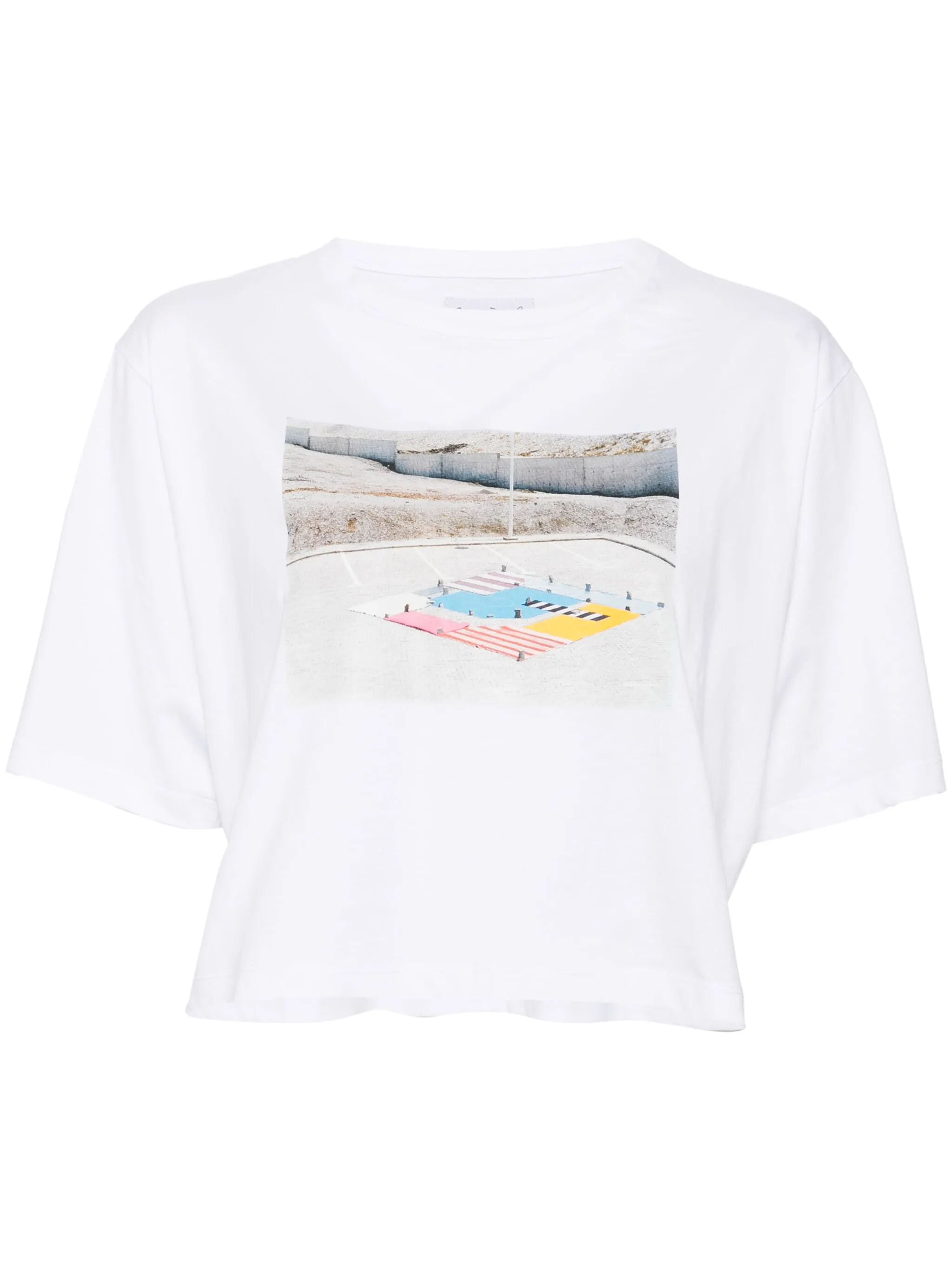 

Укороченная футболка с принтом Agnès B., белый