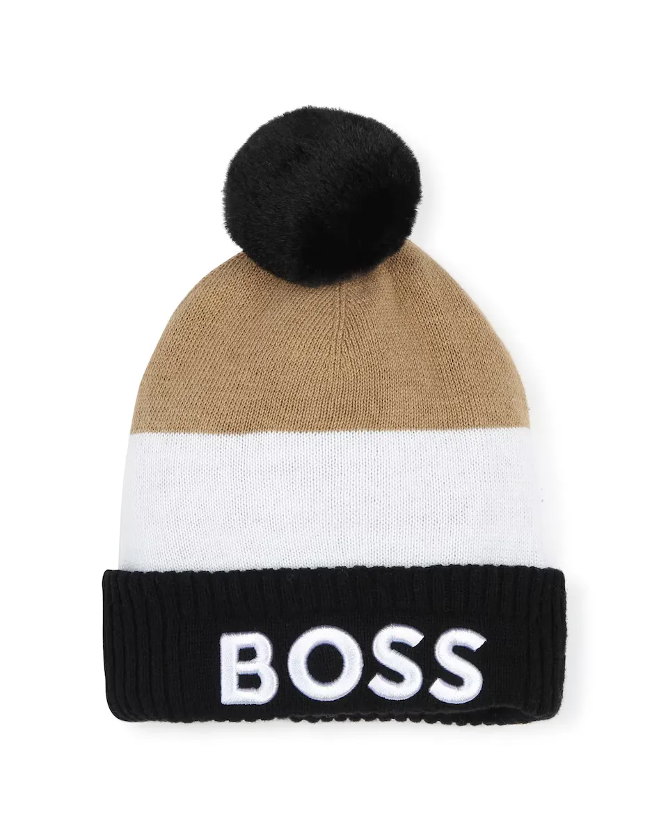 

Черная хлопковая шапочка для мальчика BOSS Kidswear