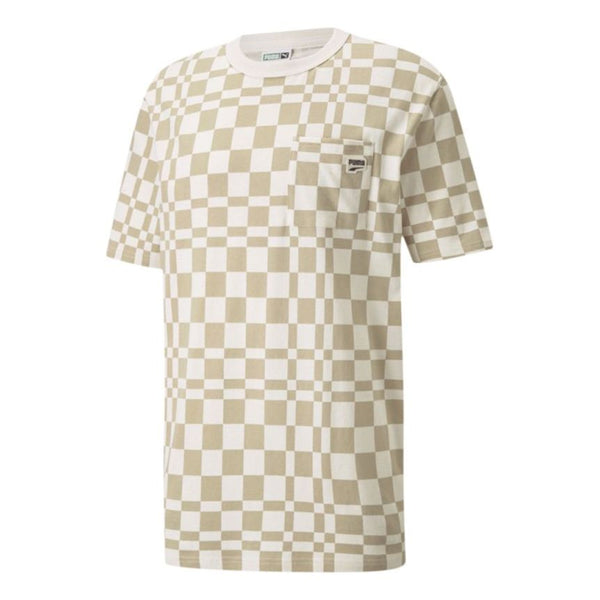 

Футболка contrasting colors sports plaid round neck short sleeve khaki Puma, хаки
