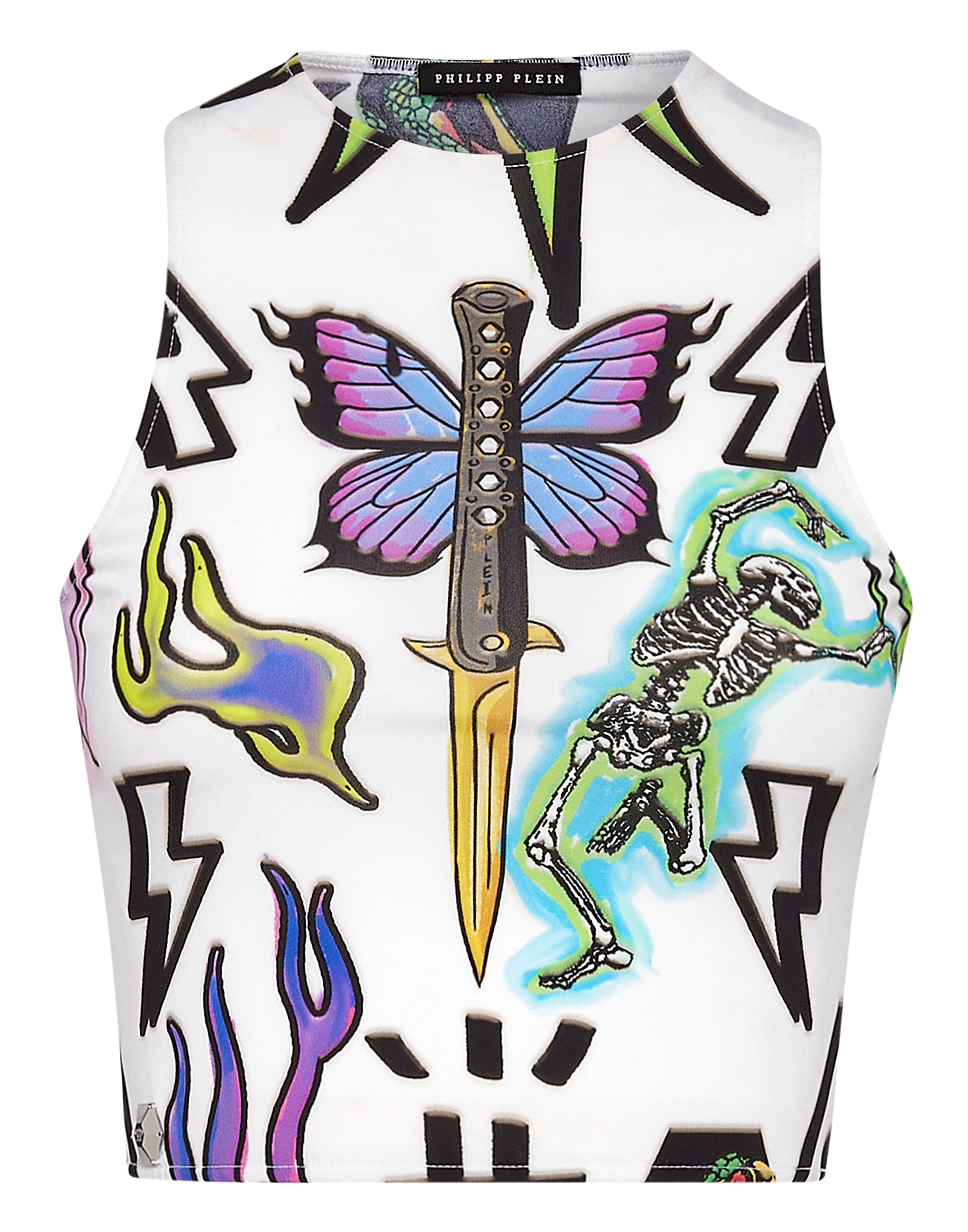 

Укороченный топ Тату Монограмма PHILIPP PLEIN, белый/мультиколор