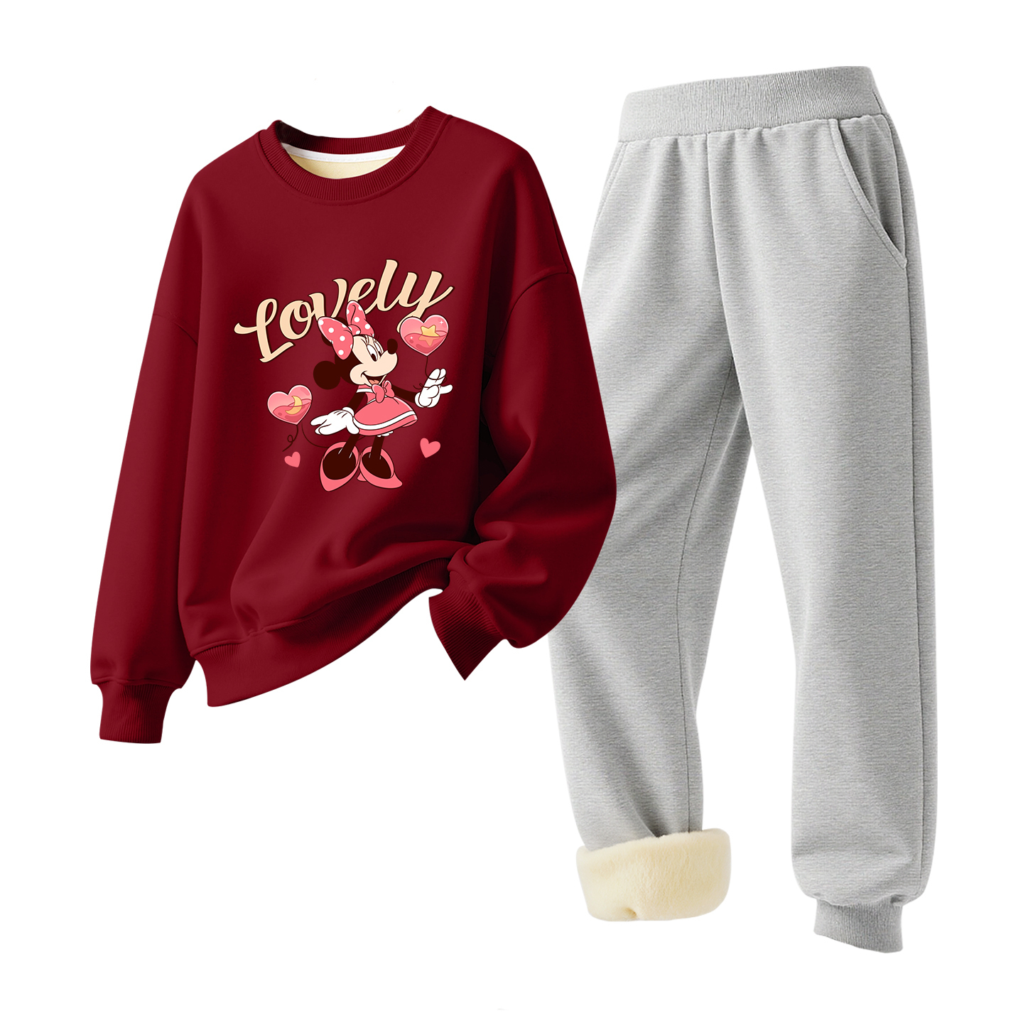 

Детская повседневная спортивная одежда Disney, [Thickened Lamb'S Wool]Di Star Balloons Burgundy+Solid Color Gray