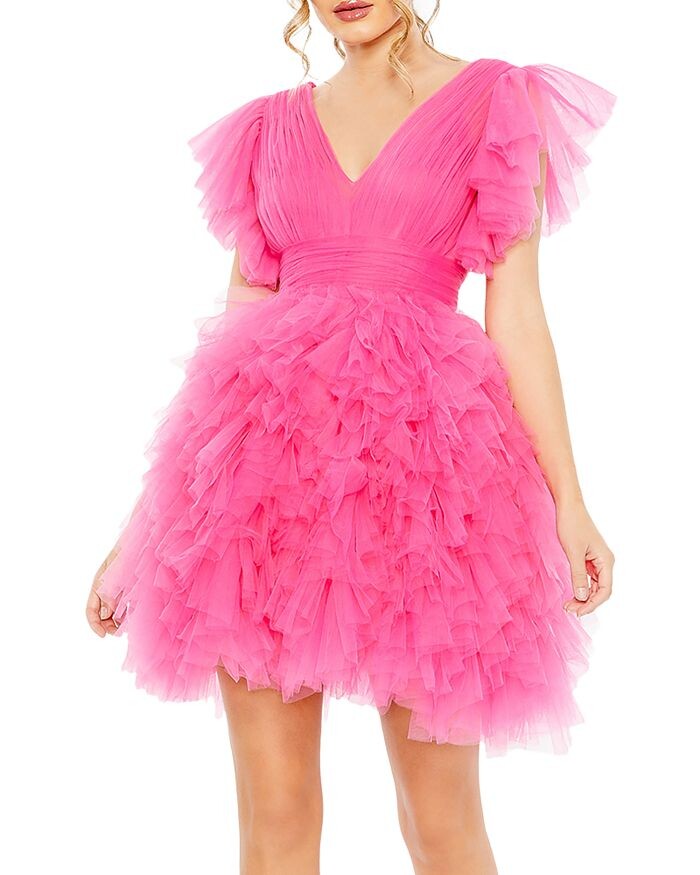 

Мини-платье из тюля с оборками Mac Duggal