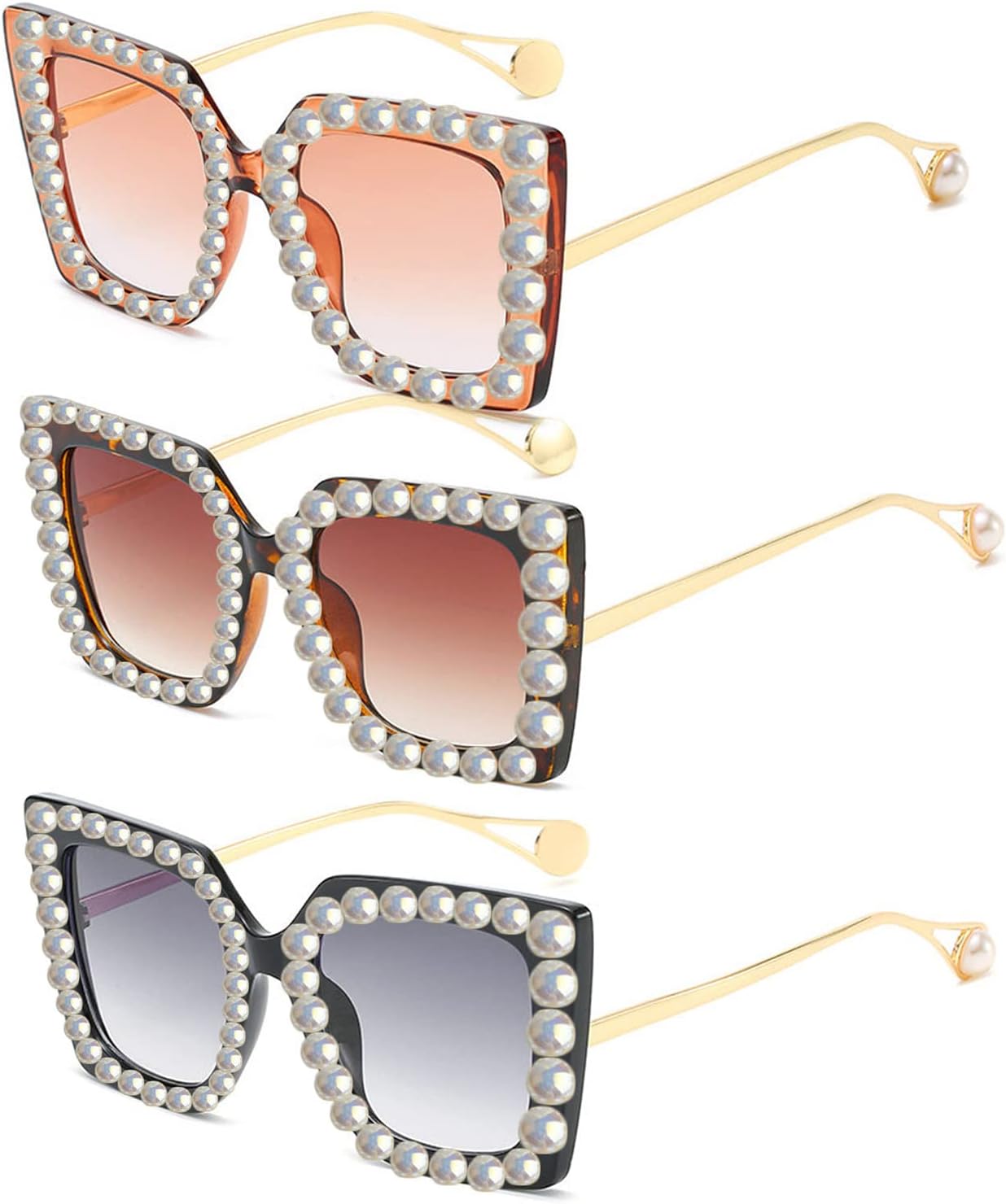 

Willochra Модные солнцезащитные очки квадратной формы со стразами для женщин, увеличенная оправа с кристаллами, перламутровые градиентные линзы, 3pcs-black&leopard&purple