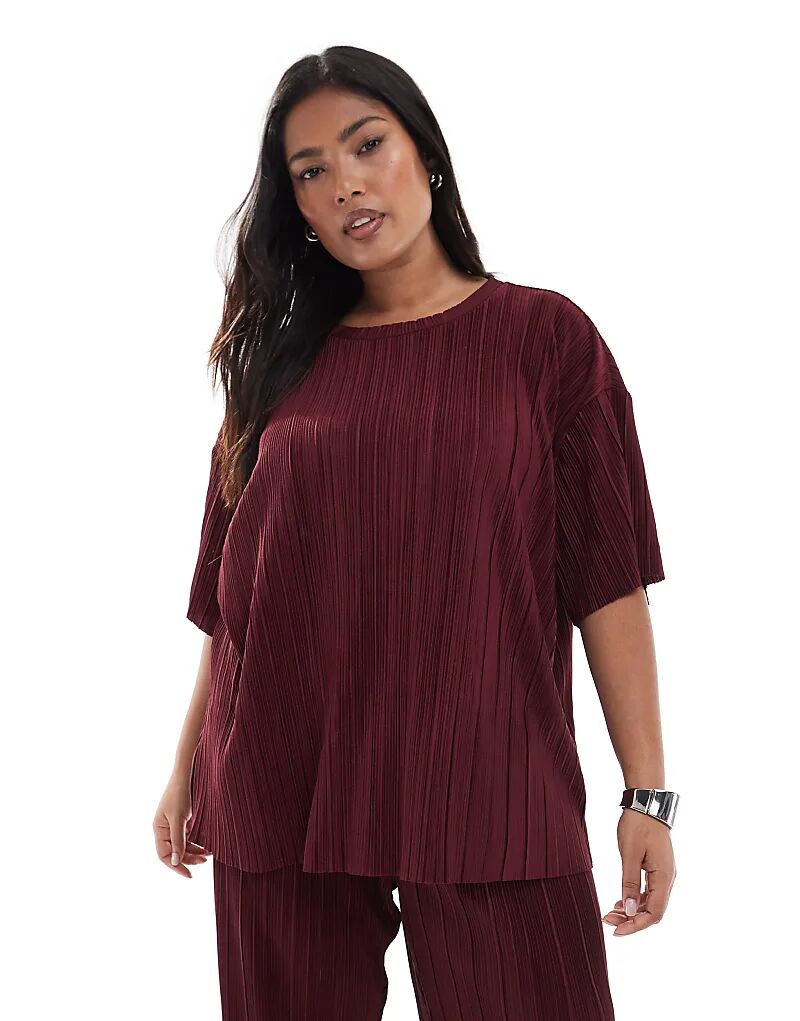 

Футболка свободного кроя с плиссе ONLY Curve в бордовом цвете