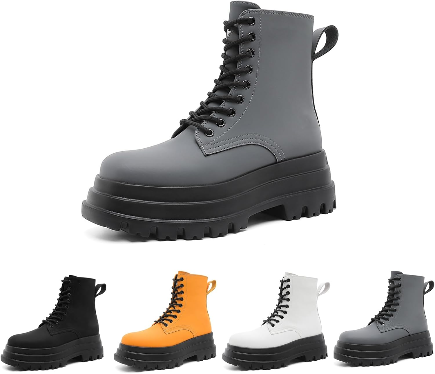 

Мужские ботинки челси, ботильоны на платформе, ретро-ботинки на шнуровке с закругленным верхом, модные ботинки на шнуровке для осени и зимы, удобный блочный каблук Generic, серый