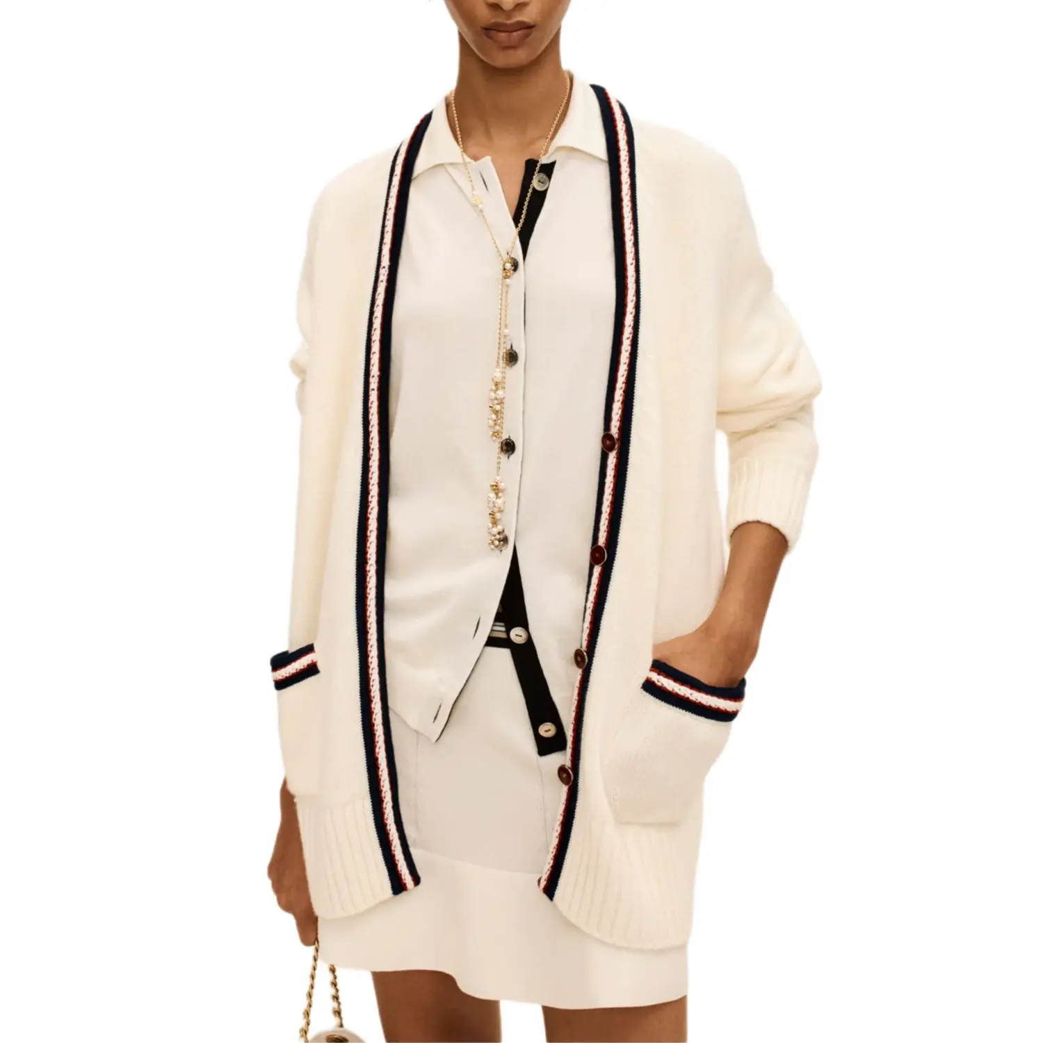 

Свитер из кашемира 26P для женщин CHANEL, белый marine синий красный