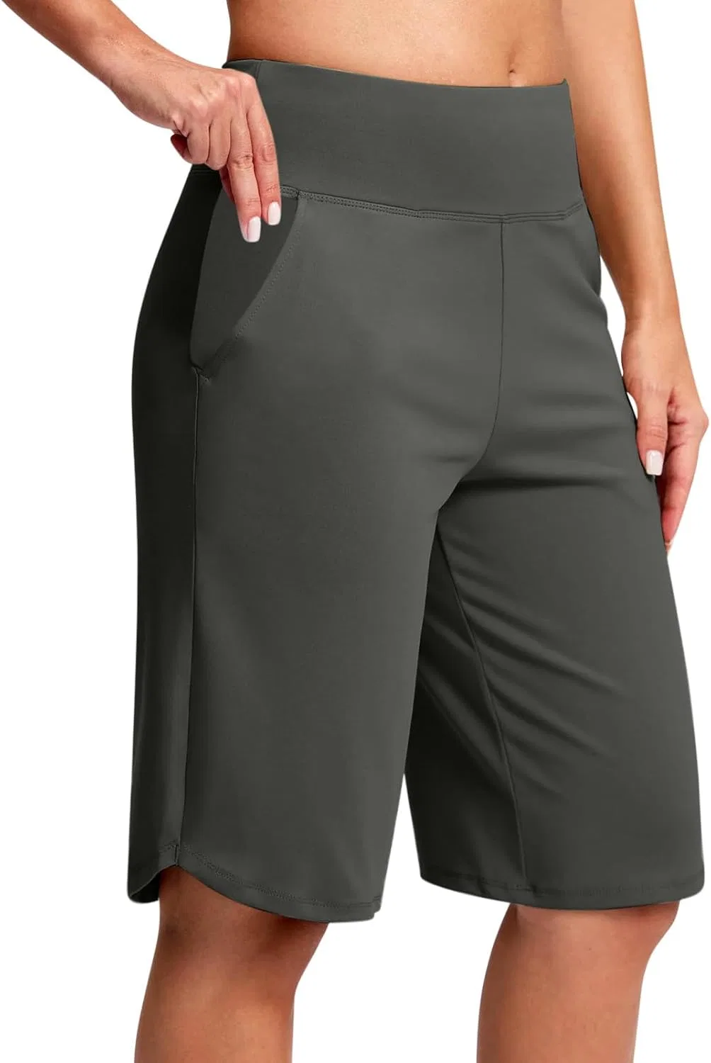 Шорты бермуды женские с карманами, высокие, Athletic Relaxed Fit, Dark Gray